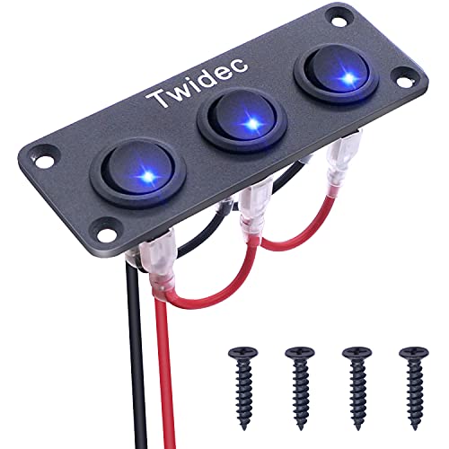 Twidec/3 Gang Rocker Toggle Switch Panel with 12V DC Round Dot Lighted 20A 3 Pins ON/Off SPST Switch Control for Car Or Boat Blue LED Light KCD2-102N-BU-XBZ - color: Blue LED-Panel