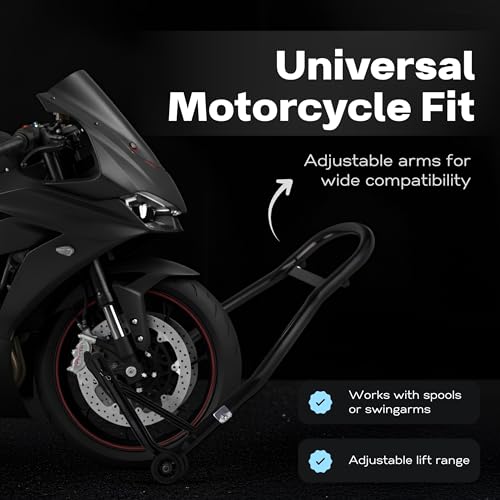 YEBOKSI Motorcycle Stand, Front & Rear Combo Stands, 750LBS Capacity, U+L Adjustable Swingarm Spool, Polyurethane Wheels, For Variety Of Motorcycles, BMW, KAWASAKI, YAMAHA, HONDA, BLACK