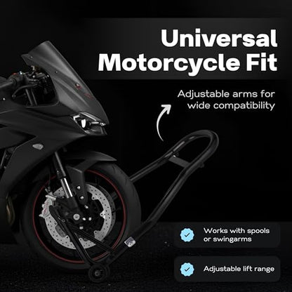 YEBOKSI Motorcycle Stand, Front & Rear Combo Stands, 750LBS Capacity, U+L Adjustable Swingarm Spool, Polyurethane Wheels, For Variety Of Motorcycles, BMW, KAWASAKI, YAMAHA, HONDA, BLACK