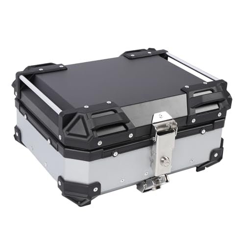 25L Motorcycle Top Box, Aluminum Alloy Quick Release Water Universal Rear Trunk Case with Safety Lock and Reflective Stickers, for Helmet Luggage Scooter Motorbi (Silver)