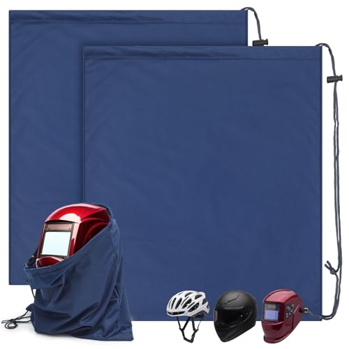Motorcycle Helmet Bags, Welding Hood Bag with Drawstring Locking, Large Lightweight Microfiber for Motorcycle Sports Riding Travel Bicycle Snowmobile Helmet Storage(Blue,2 Pcs) - color: Blue