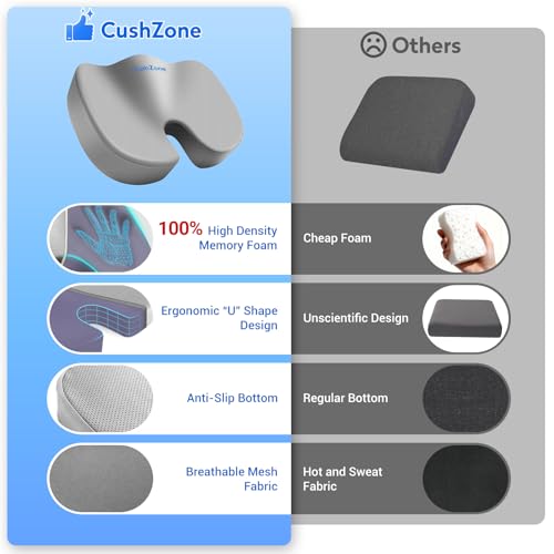 CushZone Seat Cushion, Office Chair Cushions, Car Seat Cushion, Non-Slip Sciatica & Back Coccyx Tailbone Pain Relief Chair Pad, Memory Foam (Large,Light Grey) - color: Light Grey, size: X-Large