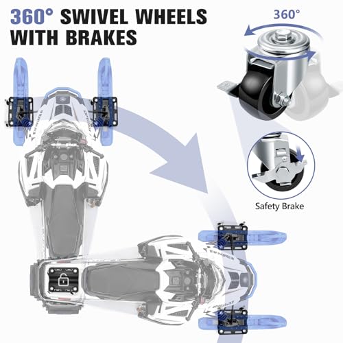 KEDSUM Heavy Duty Snowmobile Dolly Up to 1700LBS, Carbon Steel Snowmobile Moving Dolly Set with Upgraded Widen Casters, 2.5" Swivel Wheels with Brakes, Straps with Buckle Firmly Attaching on Skis - size: Standard Wheels