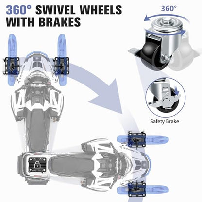 KEDSUM Heavy Duty Snowmobile Dolly Up to 1700LBS, Carbon Steel Snowmobile Moving Dolly Set with Upgraded Widen Casters, 2.5" Swivel Wheels with Brakes, Straps with Buckle Firmly Attaching on Skis - size: Standard Wheels