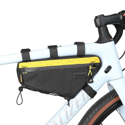 Rhinowalk Bike Triangle Frame Bag 1.7L, Waterproof Tool & Gear Bag with YKK Zippers, Cable Port & Pump Holder, Slim Fit – Black+Yellow - color: Black+Yellow, 1.7L