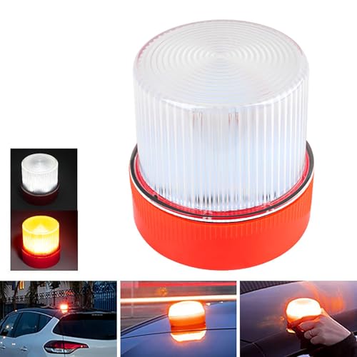 Walfront V16 Traffic Emergency Light LED Strobe Beacon with Magnetized Roof Mount and Hook for Car Motorcycle Roadside Emergencies IP67 Rainproof (Red White) - color: Red White