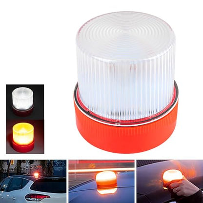 Walfront V16 Traffic Emergency Light LED Strobe Beacon with Magnetized Roof Mount and Hook for Car Motorcycle Roadside Emergencies IP67 Rainproof (Red White) - color: Red White
