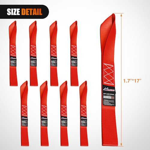 Nilight Soft Loop 1.7”×17" Motorcycle Tie Down Straps Heavy Duty 12000Lbs Max Break Strength for Securing ATV UTV Kayak Moving Cargo (8PK-Red) - color: Red