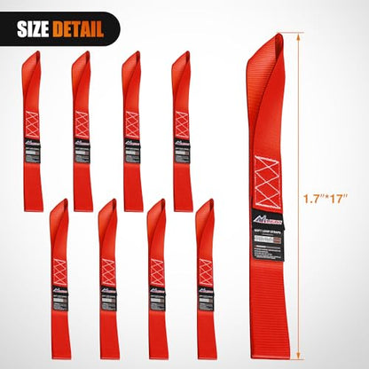 Nilight Soft Loop 1.7”×17" Motorcycle Tie Down Straps Heavy Duty 12000Lbs Max Break Strength for Securing ATV UTV Kayak Moving Cargo (8PK-Red) - color: Red