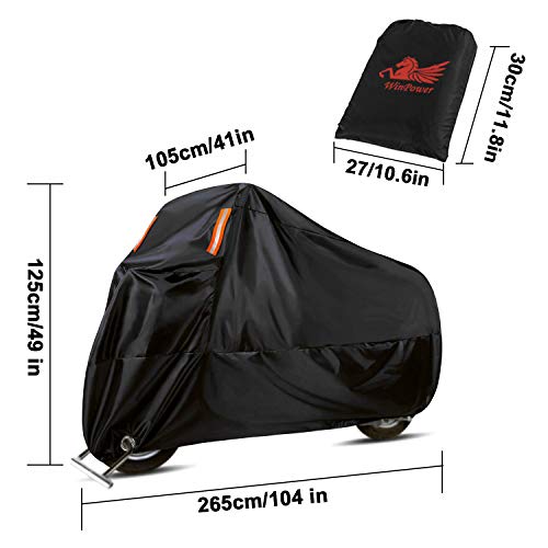 WinPower Outdoor Waterproof Motorcycle Cover All Weather Protection Winter Snow Universal Motorbike Bike Vehicle Cover, 104 x 41 x 49 inch, XXXL - size: 3XL(104x41x49 inches)