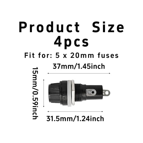 pson 4Pcs 5 x 20mm Panel Mount Fuse Holder with Screw Cap for Power Supplies, Control Panels, Solar Systems, Automotive - size: 5 x 20mm