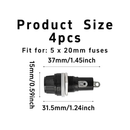 pson 4Pcs 5 x 20mm Panel Mount Fuse Holder with Screw Cap for Power Supplies, Control Panels, Solar Systems, Automotive - size: 5 x 20mm