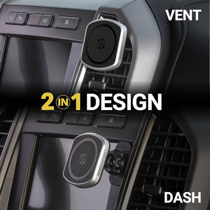 Scosche MP2DVM MagicMount Pro2 Magnetic Cell Phone Holder, Adhesive Car Dashboard Mount with Removable Vent Clip, Hands-Free Phone Stand Compatible with MagSafe, iPhone 16/15/14/13/12 Series and More - style: Dash / Vent