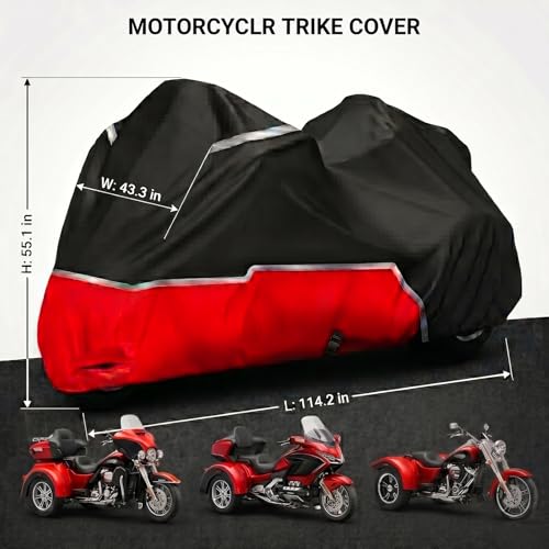 Trike Cover for Motorcycle, Heavy Duty 420D Oxford Waterproof Outdoor Storage with Antenna Opening, Compatible with Harley Davidson Freewheeler Tri Glide, Honda Gold Wing, etc.