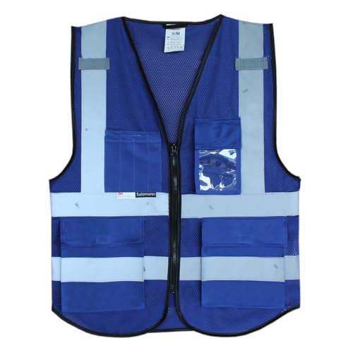 Salzmann Mesh Safety Vest | Hi Vis Reflective Vest | US ANSI/ISEA 107 | Made with 3M Reflective Material | Breathable Mesh High Visibility Work Vest | Yellow, Orange, Red, Blue - 5 Sizes - color: Blue Mesh, size: XX-Large-3X-Large
