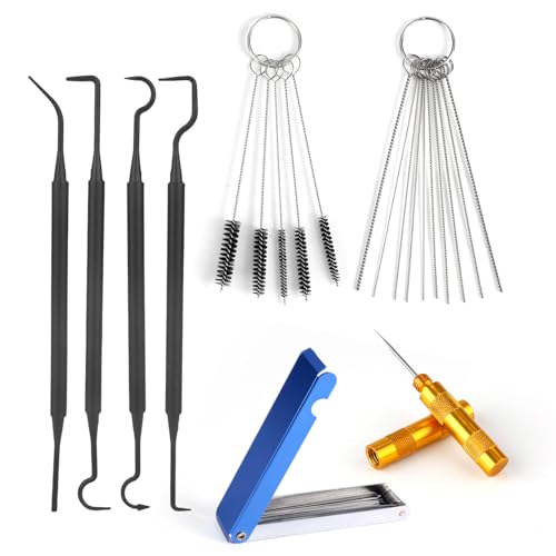 lasuroa Carburetor Cleaning Kit, Carburettor Jet Tools Includes 23 Carb Needles 5 Nylon Brushes 1 Scraper and 4 Cleaner Hooks for Motorcycle ATV Chainsaw & Welder Maintenance