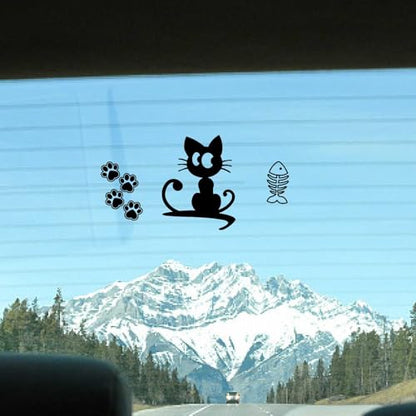 GORGECRAFT 4Pcs 4 Styles Cats Bumper Decals Black Heart Paw Print Fish Bone Mouse Wool Ball Car Sticker Waterproof Reflective Automotive Exterior Decor Stickers for SUV Truck Motorcycle Doors Walls - style: Cat Shape