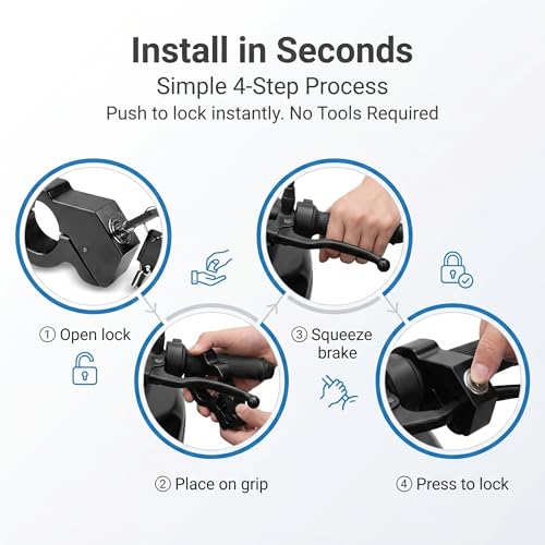 1 PC Motorcycle Handle Throttle Grip Security Lock, Alloy Anti-theft Brake Lock with Anti-scratch Gasket, One-button Locking Design, Universal for Motorcycles Scooters ATVs Bicycles (Black) - color: Black