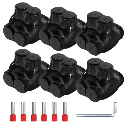 2 Port Insulated Multi Tap Connector 4-14AWG Aluminum to Copper Wire Connectors Dual Entry Black Electrical Cable Connectors with Slotted Allen Hex - 6 Pack - size: 4-14 AWG