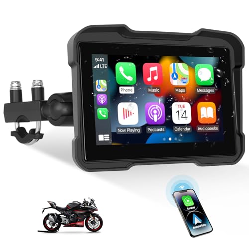 Motorcycle GPS Navigation System with Wireless Carplay Android Auto 5" Moto CarPlay Screen with Dual Bluetooth, Navigation/Siri/G00gle Assistant Waterproof - color: 5 inch