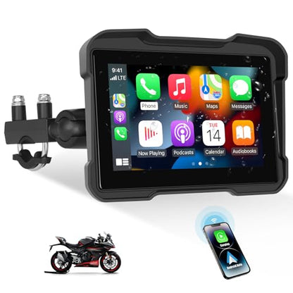 Motorcycle GPS Navigation System with Wireless Carplay Android Auto 5" Moto CarPlay Screen with Dual Bluetooth, Navigation/Siri/G00gle Assistant Waterproof - color: 5 inch