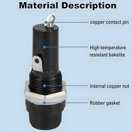 6pcs Panel Mounted Fuse Holder 6 * 30mm 10A 250VAC / 15A 125VAC Black Screw Cap Fuse Holder Equipped with 12pcs(6 * 10A + 6 * 15A) Fast Blowing Glass Tube fuses - style: wireless-6*30mm