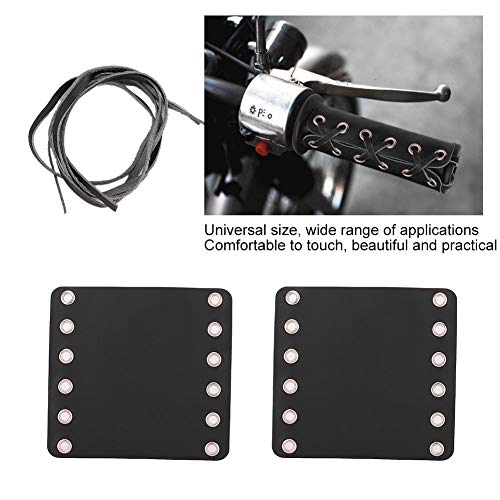 2Pcs Motorcycle Leather Handlebar Hand Grip Covers with Strap Motorcycle Heated Grip Pads Modification Accessories (Black) - color: Black