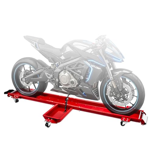 SUNROAD Motorcycle Dolly, 1250 lbs Heavy Duty Bike Mover with 5 Swivel Casters & Adjustable Kickstand, One-Person Motorcycle Positioning for Garage & Workshop, Red - color: Red