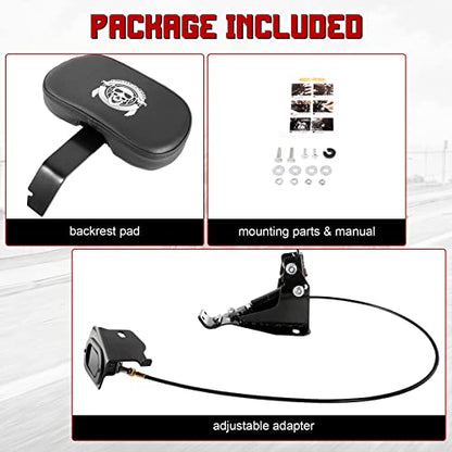 INNOGLOW Motorcycle Backrest - Adjustable Detachable Driver Rider Backrest Black Back Rest Pad Fit for Harley Davidson Touring Street Glide Electra Glide Road Glide Road King CVO 2009-2020 - color: Style-3/Black Arm(with skull printed)