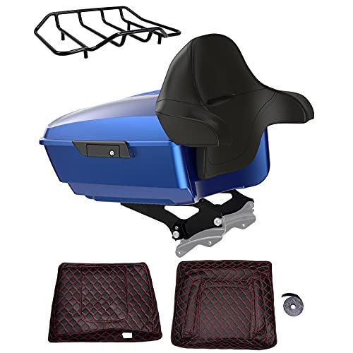 Advanblack Superior Blue King Tour Trunk Pack, Black Mount Bracket, Top Luggage Rack, Red Trunk Pak Liners Fit for 09-Later Harley Touring, Road Glide, Street Glide Special, Electra Glide - color: Superior Blue