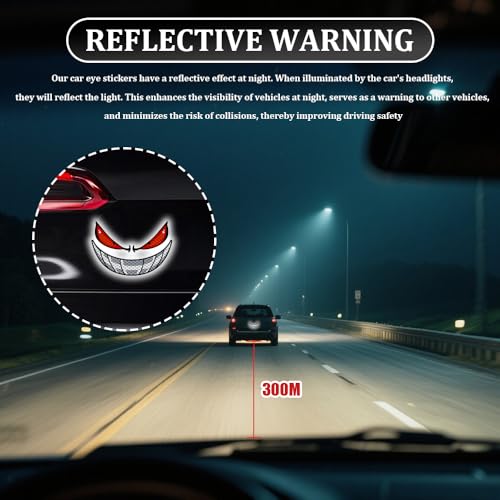 Car Reflective Devil Eyes Sticker Decal, Devil Smile Auto Safety Warning Sticker, Waterproof Self-Adhesive Evil Grin Eyes Sticker for Cars, Motorcycles, Trucks, Laptops, Windows (Style 2) - color: Style 2
