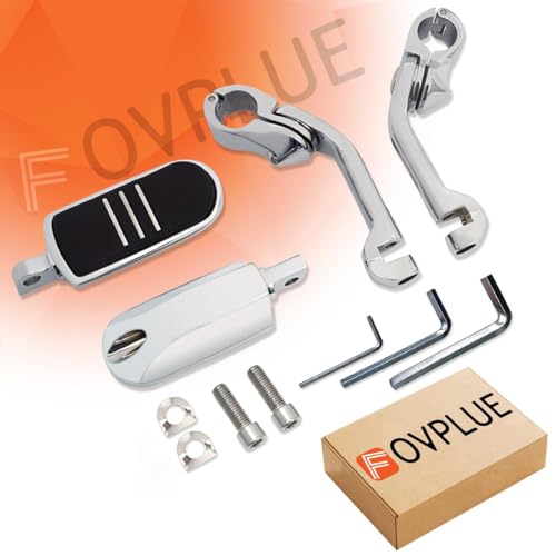 FOVPLUE 1.25" Highway Footpegs,Long Angled Adjustable Highway Pegs w/Mounts for Harley Touring Street Glide Electra Glide Road King Softail CVO Dyna Trike VRSC Sportster w/32mm Engine Guard,Chrome#3 - color: CHROME
