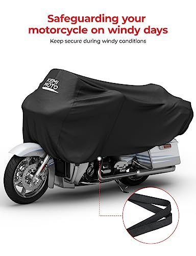 KEMIMOTO Heavy Duty 300D Waterproof Motorcycle Half Cover Fit for Trike, Touring, Touring Ultra Street Road Glide Road King 3 Wheel Tri Glide Goldwing Freewheeler Outdoor All Weather Protect - size: Touring,Trike