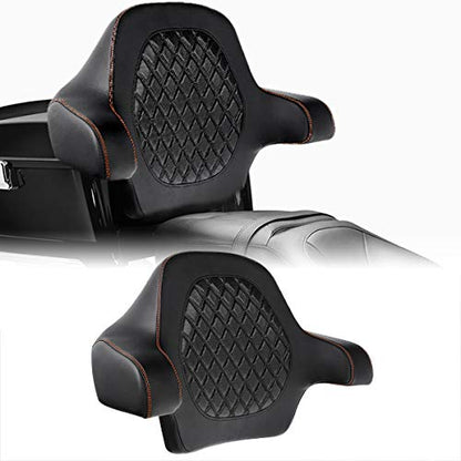 C.C. RIDER Black Diamond Sissy Bar - Wrap-around King Chopped Trunk Backrest Pad fit for Harley Touring Tour Trunk Road King FLHR Street Glide FLHX Road Glide FLTRX 2014-2024 - color: 04# Brown Passenger Backrest