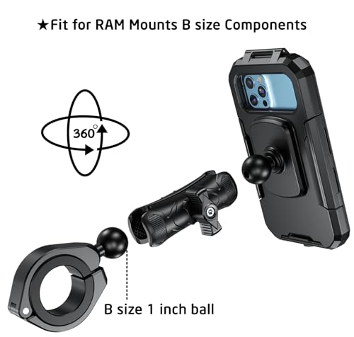 iMESTOU Waterproof ATV Phone Mount with Aluminum 1" Ball Large Clamp Mount Adapter Fits for ATV UTV 1.5''/1.75''/1.85''/2''/2.1'' Handlebars, Suitble for 5.5"-6.8" Smartphones (Size L) - size: L for 5.5"-6.8" Phones