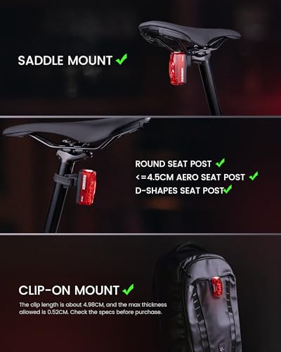 RAVEMEN TR150/TR250 Bike Tail Light, 280° Visible Bike Rear Light with Brake Detection and Auto On Off Feature, 3 Mounting Options - style: Tr150
