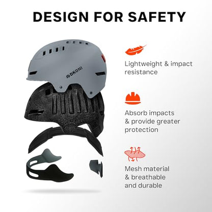 DKONI Bike Helmet with LED Lights Bicycle Helmets Commuter Cycling Helmet USB Rechargeable Front & Back LED Light Helmet for Adult Men Women - color: Grey, size: Medium: 20.5-22.5inch (52-58cm)