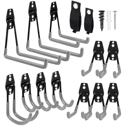 Garage Hooks Heavy Duty 14 Pack, Steel Garage Storage Hooks, Tool Hangers for Garage Wall Utility Wall Mount Garage Hooks and Hangers with Anti-slip Coating for Garden Tools, Ladders, Bulky Items - color: Gray