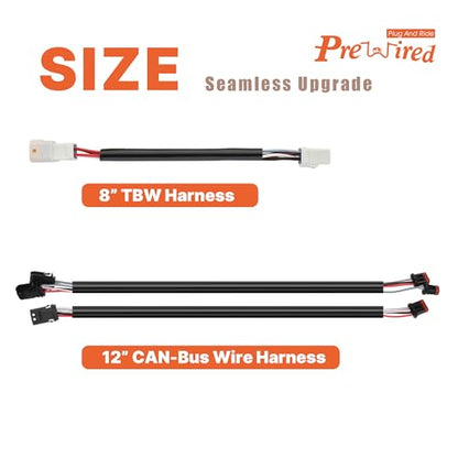 12" Extended CAN-Bus Switch Control Wire Harness & 8" TBW Throttle by Wire Handlebar Extension Kit for Harley 2016-2023 Touring and Softail Models - style: 12" and 8"