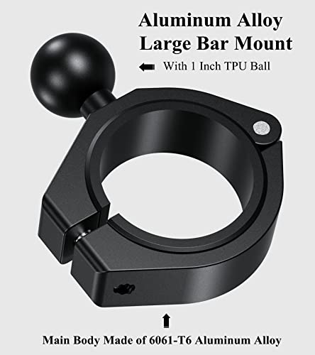 BRCOVAN Aluminum Alloy Large Bar Clamp Mount Base with 1'' TPU Ball | Fit 1.5'' / 1.65'' / 1.75'' / 1.85'' / 2'' Diameter Round Rails, Fit for RAM Mounts B Size 1 Inch Ball Double Socket Arm