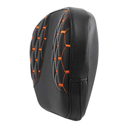 SLMOTO Detachable Leather Sissy Bar Backrest Passenger Pad Bracket Fits For Harley Touring Road King Electra 2014-2023, Brown Stitching - color: Oranger Passenger Backrest PAD
