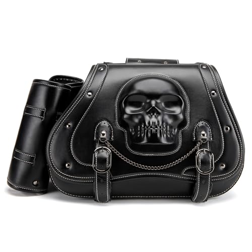 Motorcycle Saddlebags Large Capacity Side Saddle Bags Waterproof Tool Bag with Cup Holder Punk Vintage Universal Motorcycle Luggage Bag Tail Bag 2Pcs (FBG357BK) - color: FBG357BK