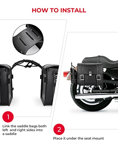KEMIMOTO PU Leather Motorcycle Saddlebags with Cup Holder Throw Over Saddle bags 20L Side Luggage Bags for Sportster Softail Dyna Rebel Shadow Black
