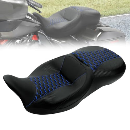 C.C. RIDER Driver& Passenger Seat Mammock Seat Fit For Harley Touring 2009-2023 Road Glide Street Glide Road King Electra Glide CVO Models 2009-2022, Extended Reach - color: 38# Blue