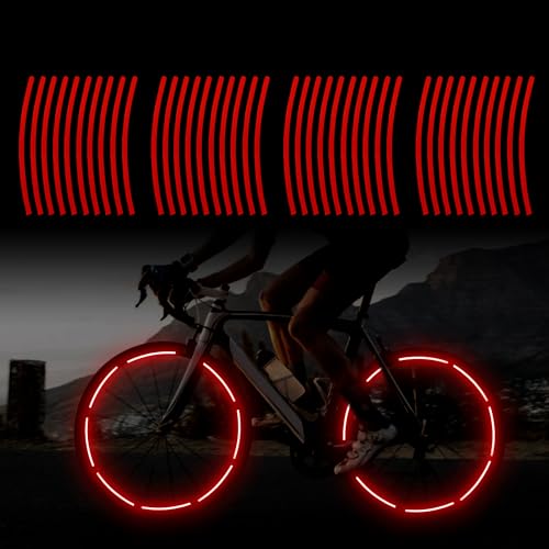 TOMALL 40pcs Reflective Wheel Rim Stripe Decals for Bicycle, Car, Cycling, Bike, Motorcycle - Night Reflective Safety Decoration Stripe Universal Rim Stickers (Red) - color: Red