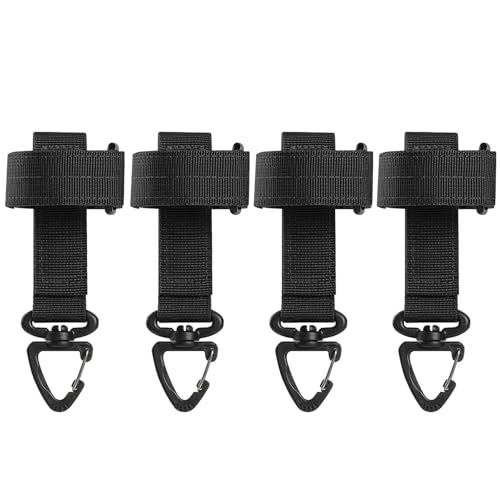 Azarxis Tactical Molle Key Ring Gear Clip Keychain Keeper Belt Hanging 360 Degrees Rotate Hook Holder - color: #02 Black - 4 Pack