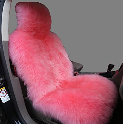Winter Warm Authentic Australia Sheepskin Car Seat Cover Luxury Long Wool Front Seat Cover Fits Most Car, Truck, SUV, or Van (Pink) - color: Pink