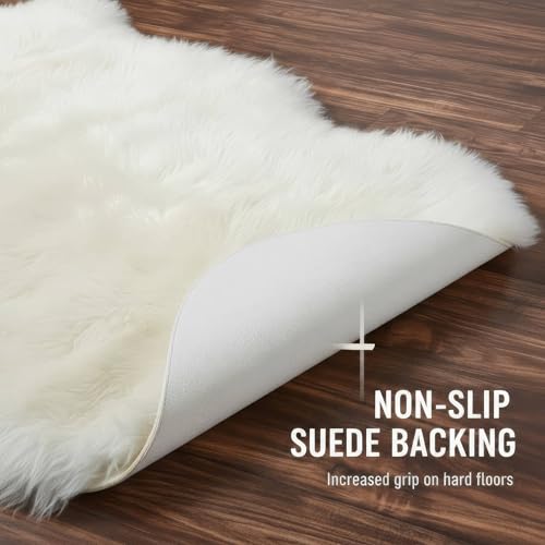 Premium Genuine Fur Sheepskin Rug - Real N.Z. 100% Sheepskin Natural Luxury Fluffy Lambskin Fur Area Rug - Seat Cover for Sofa Chair and Bedroom - 2' W x 3'L - Natural Creamy White Wool - color: Natural (Yellow Undertones), size: 2' x 3' (Natural)