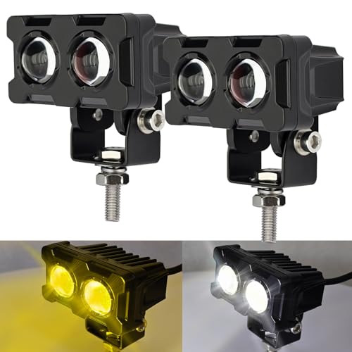 LED Motorcycle Driving Fog Lights Dual Color Amber/White 2Pcs 2.75Inch Motorcycle Pod lamp Work Auxiliary Lights fit for Truck Car ATV SUV Boat Forklift Tractor