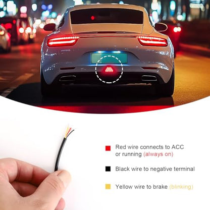 Car F1 Style Brake Light, 12V Super Bright Waterproof Triangle Rear Fog LED Lights Tail Flash Lamp, F1 Style Warning Strobe Third Stop Light for Motorcycle ATV Truck SUV (Red) - color: Red